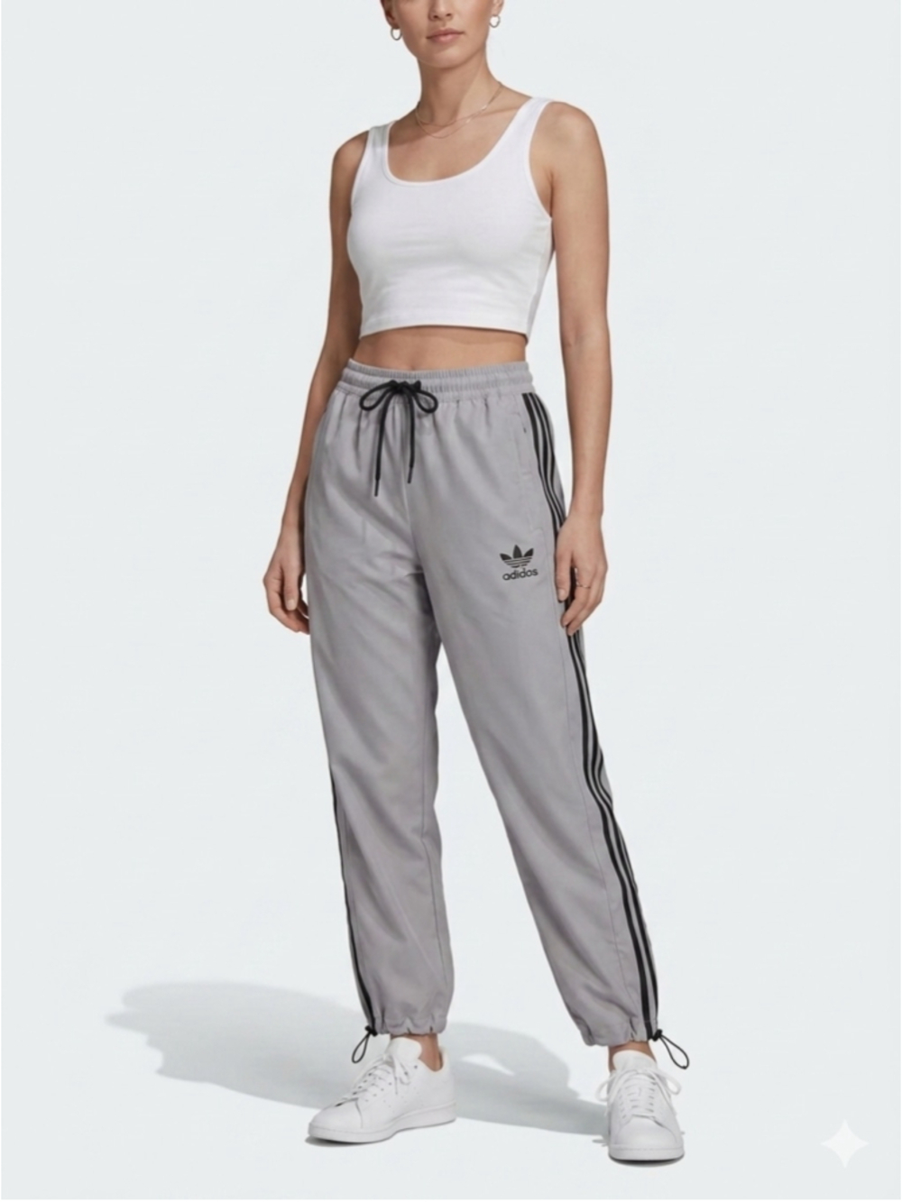 Women's Adidas Baggy Track Pants / Parachute Joggers XL Unisex Grey Black - 776